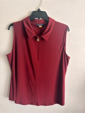 Tommy Hilfiger Sleeveless Zip Polo Top in Wine Size XL Burgundie color